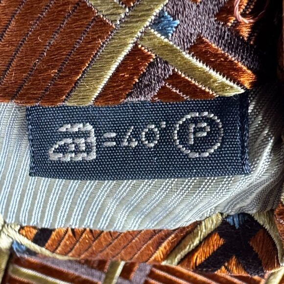 Ermenegildo Zegna Silk Tie Brown Copper Gold Geometric Grid Made in Italy - Picture 9 of 9